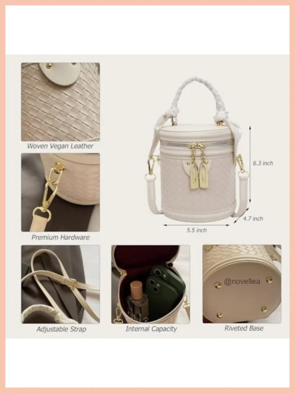 Women's Vegan Leather Woven Mini Bucket Crossbody Bag Purse with Scarf Handle